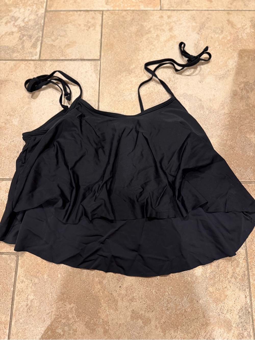 Black Flowy Layered Swim Tankini Top